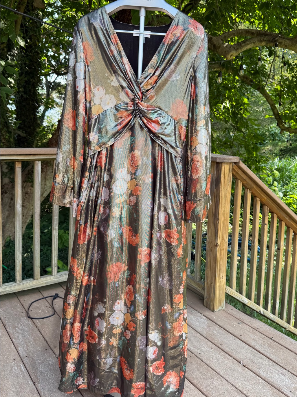 Caballero Metallic Floral Twist Dress - Size Large - Pockets - Anthropologie